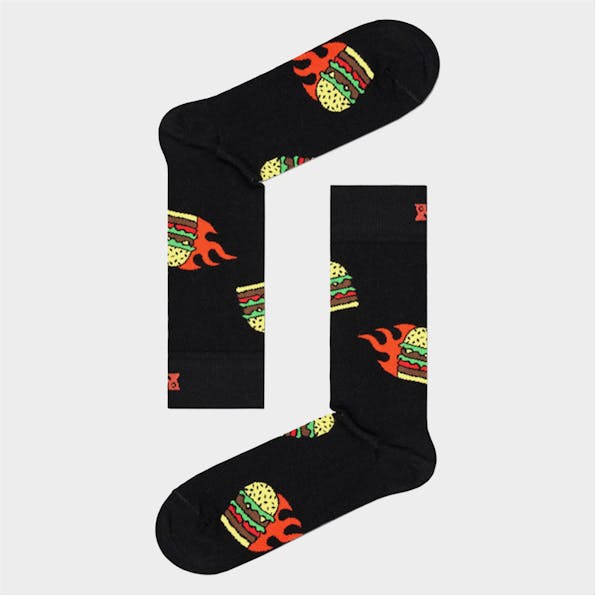 Happy Socks - Zwarte Flaming Burger sokken, maat: 41-46