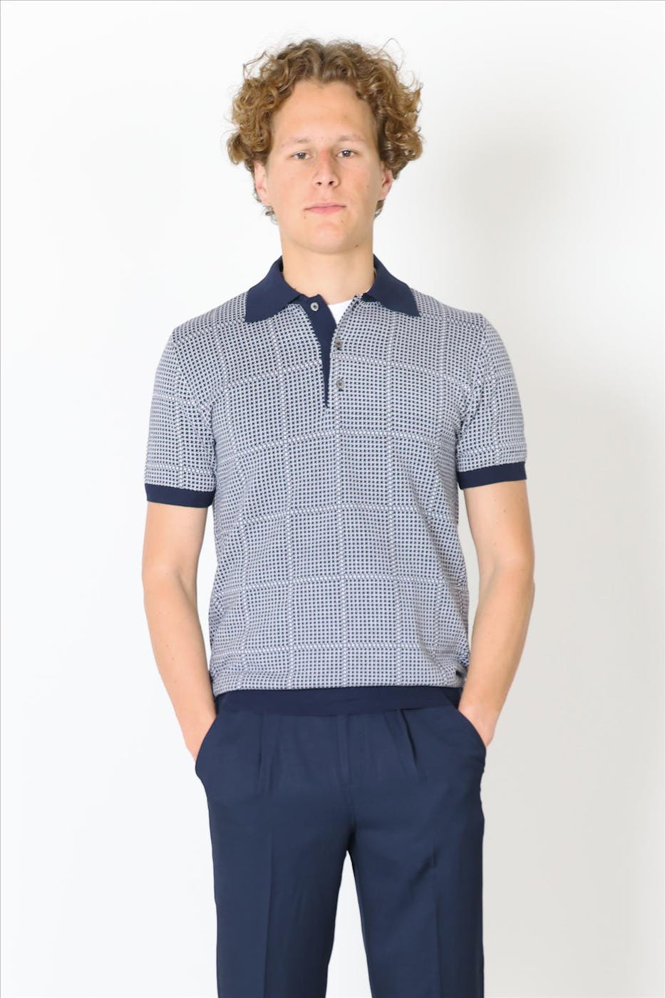 Altobello - Donkerblauwe Check Knit polo