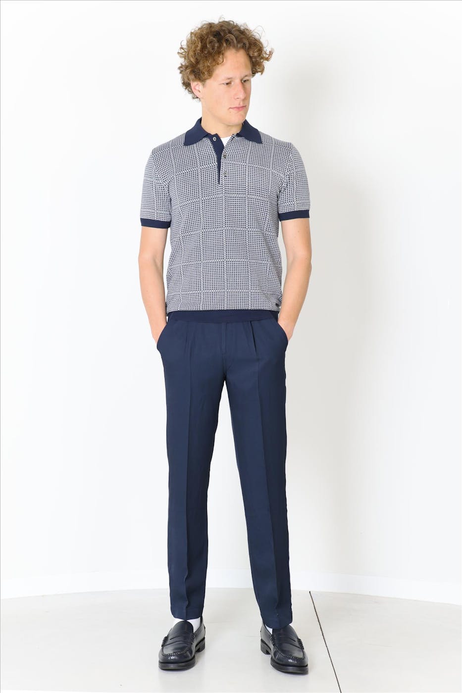 Altobello - Donkerblauwe Check Knit polo
