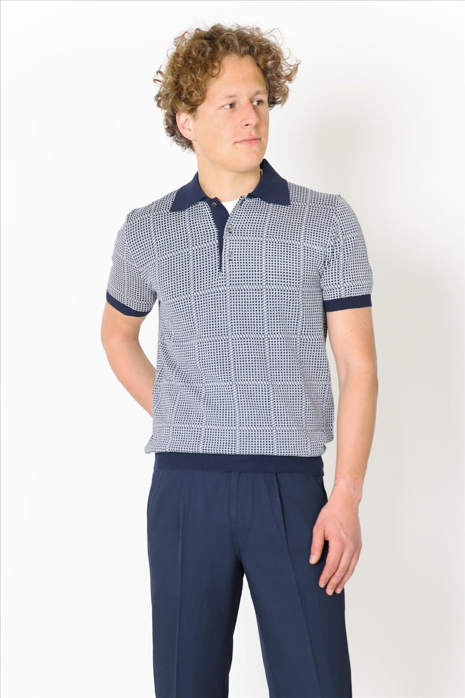 Altobello - Donkerblauwe Check Knit polo