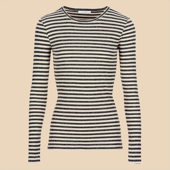 BY BAR - Ecru-Grijze Basic Is Stripe T-shirt