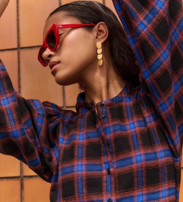 BY BAR - Roest-Donkerblauwe Day Check blouse