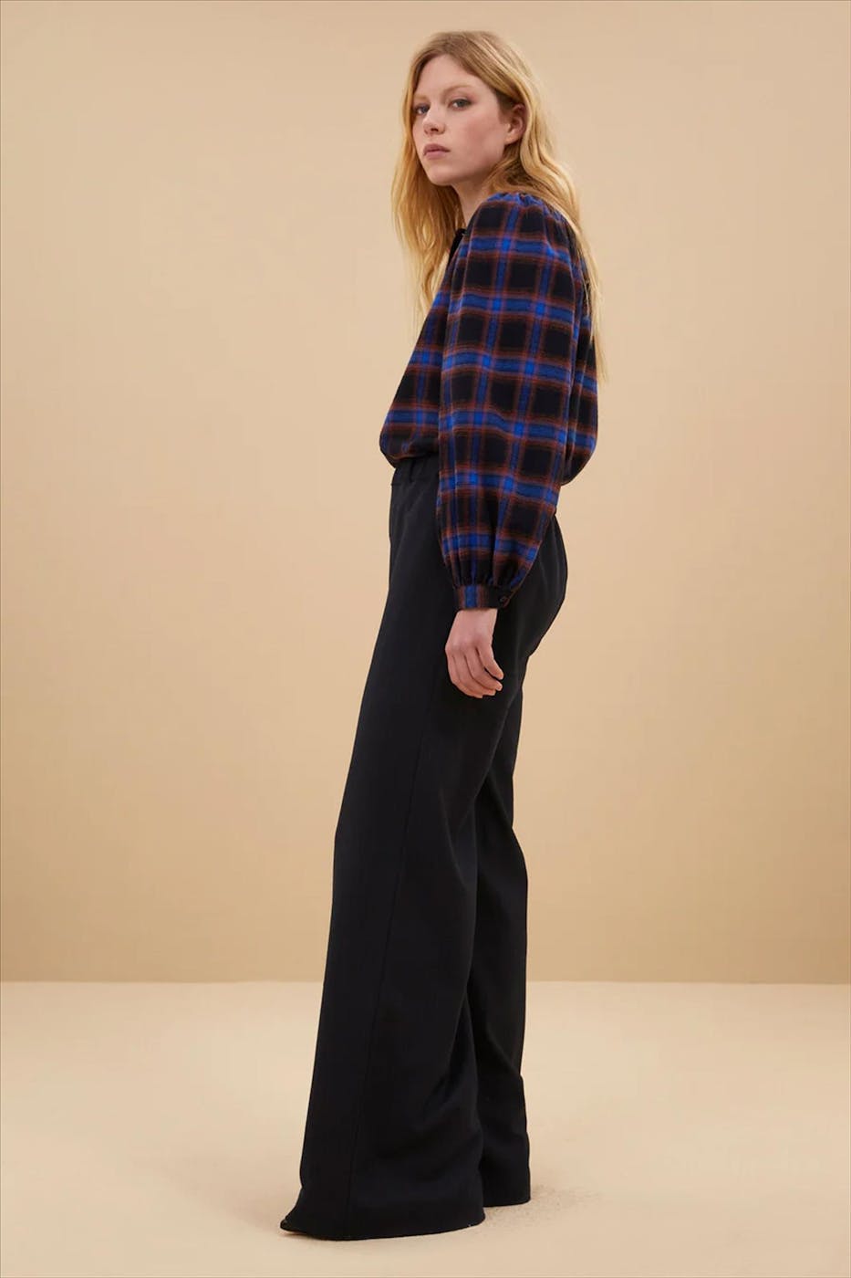 BY BAR - Roest-Donkerblauwe Day Check blouse