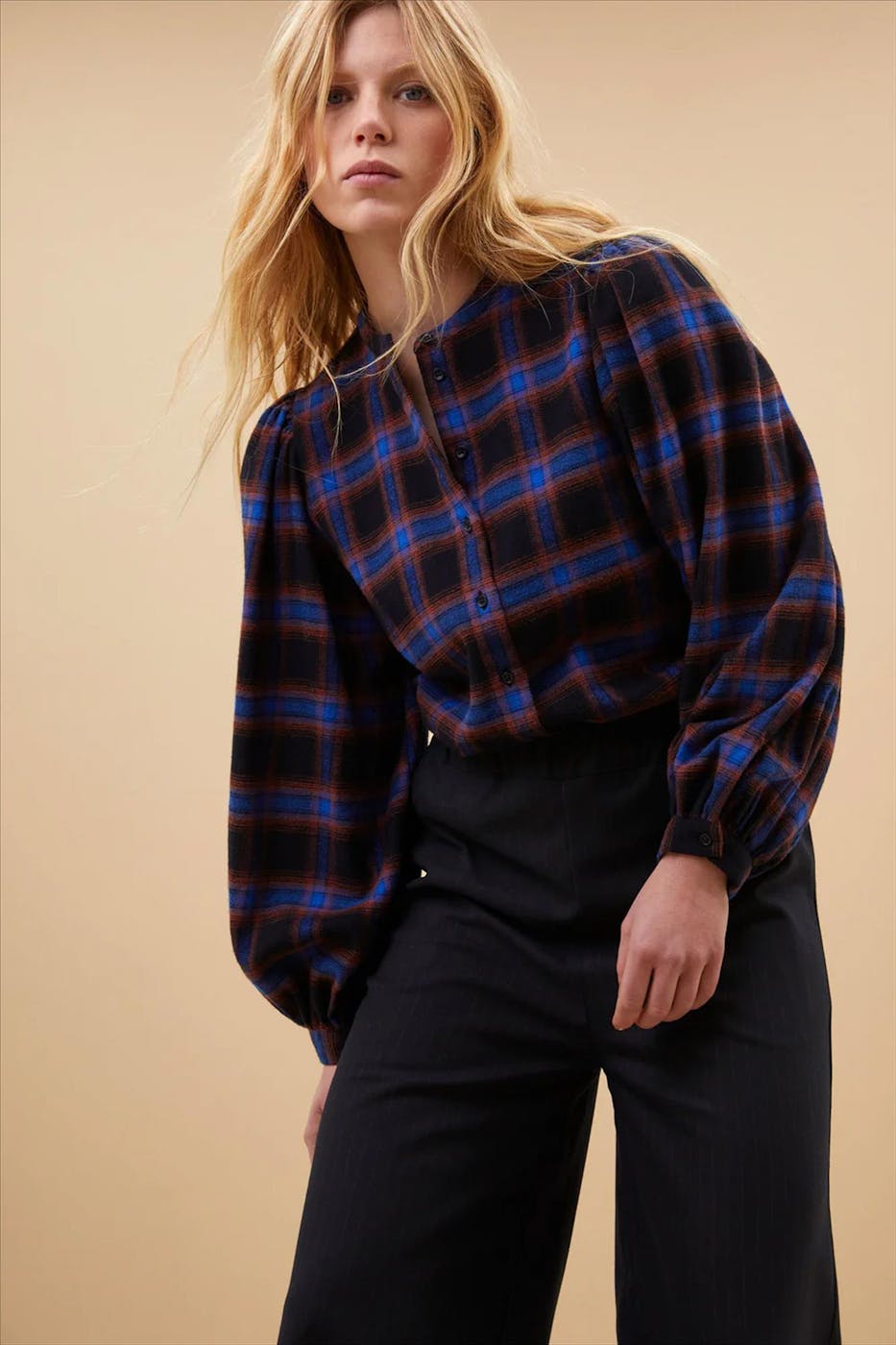 BY BAR - Roest-Donkerblauwe Day Check blouse