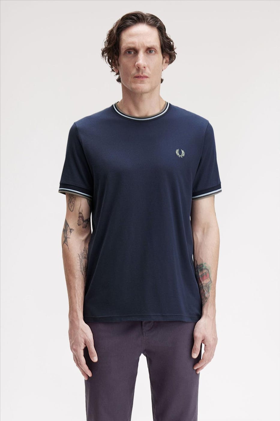Fred Perry - Donkerblauw-Mintgroene Twin Tipped T-shirt