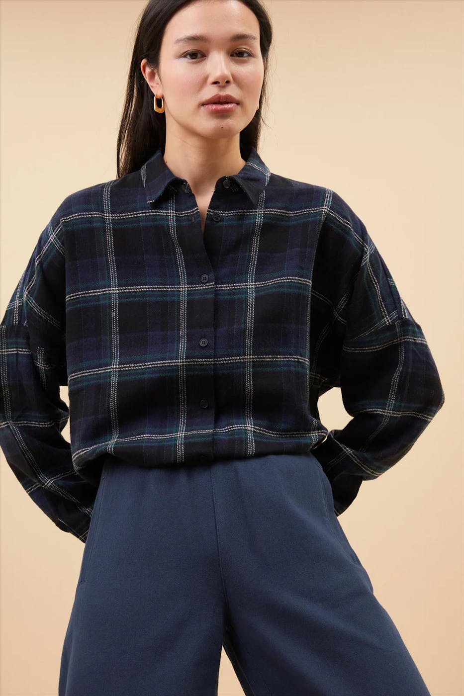BY BAR - Donkerblauwe Check blouse