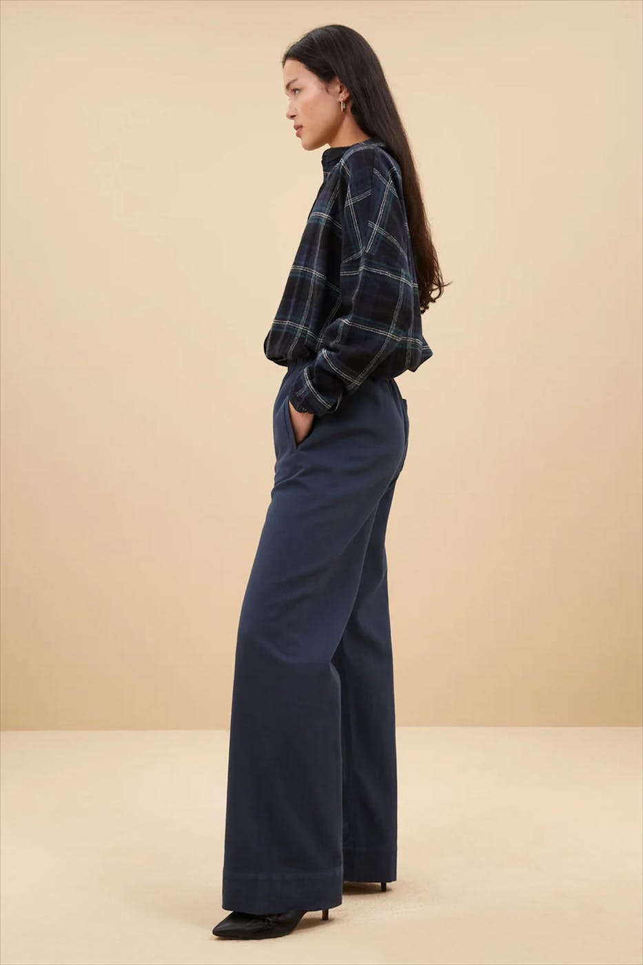 BY BAR - Donkerblauwe Check blouse