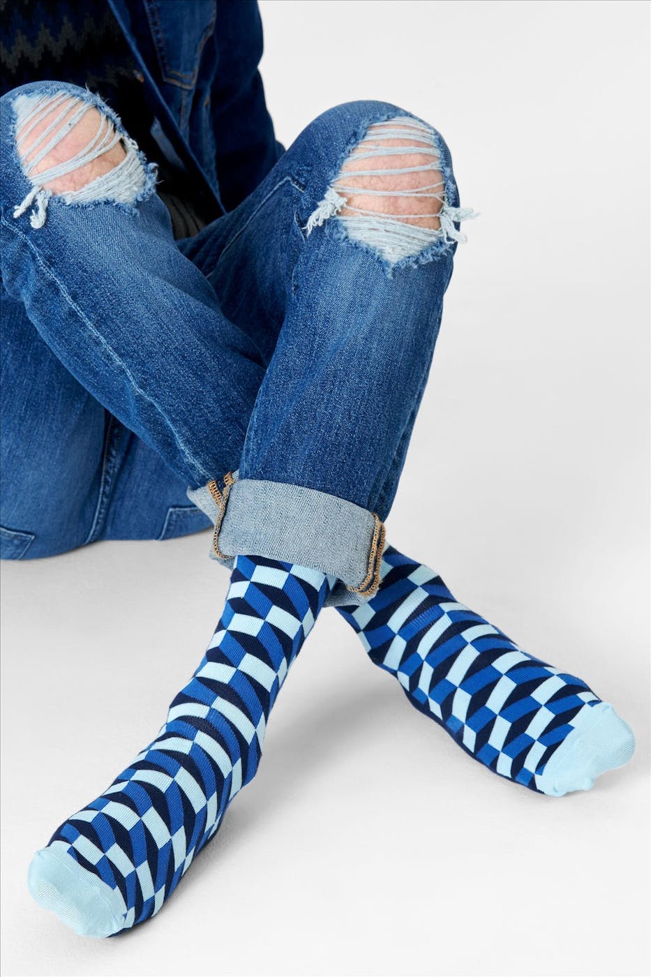 Happy Socks - Blauwe Optic Filled sokken, maat: 36-40
