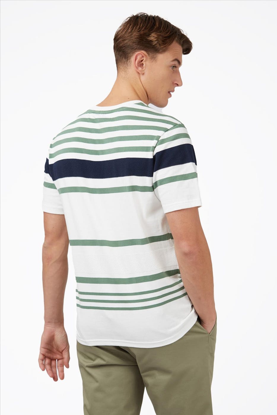 Ben Sherman - Wit-Groene Signature Stripe T-shirt