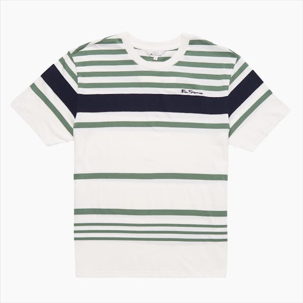 Ben Sherman - Wit-Groene Signature Stripe T-shirt