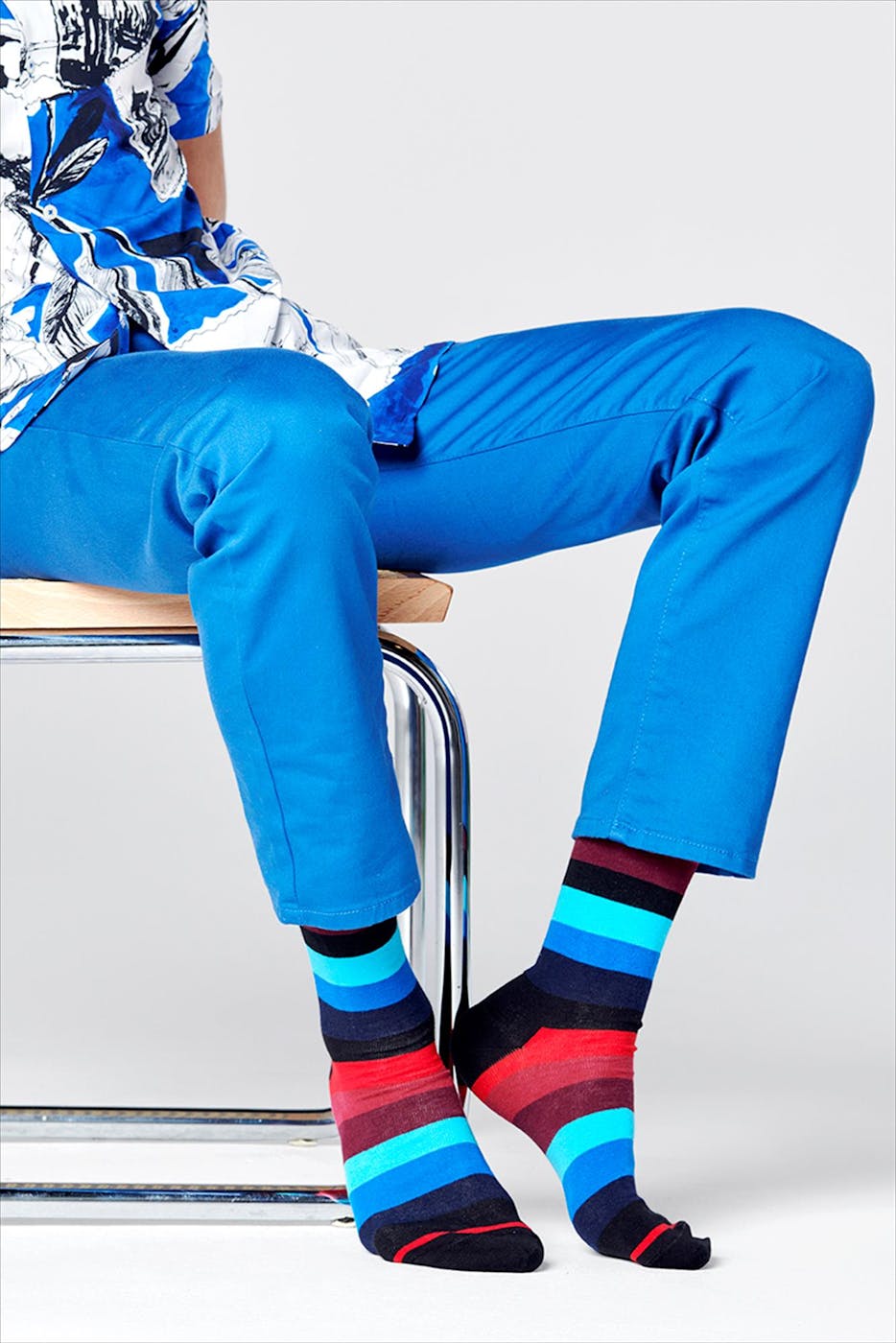 Happy Socks - Blauw-bordeaux-zwarte Stripe sokken, maat: 36-40