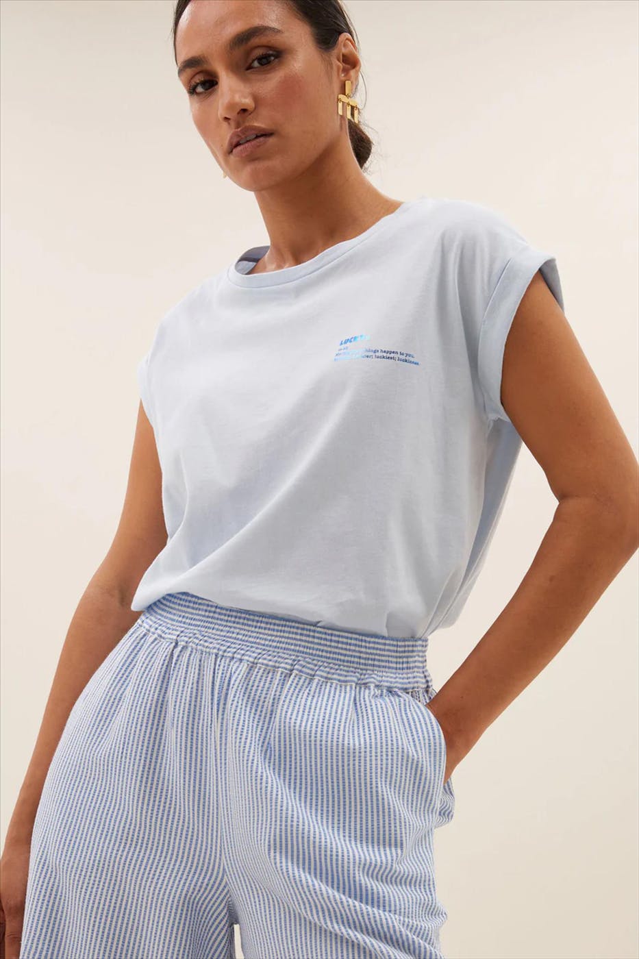 BY BAR - Lichtblauw-Witte Randy Stripe broek