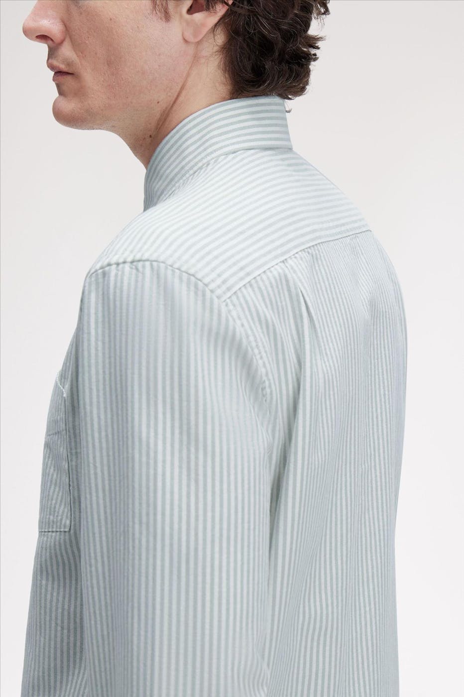 Fred Perry - Ecru-Olijfgroen Oxford Stripe hemd