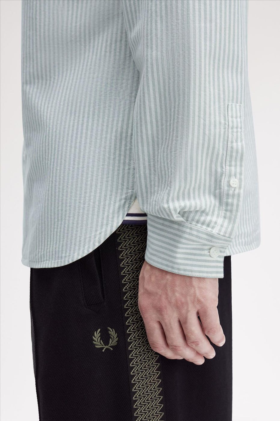 Fred Perry - Ecru-Olijfgroen Oxford Stripe hemd