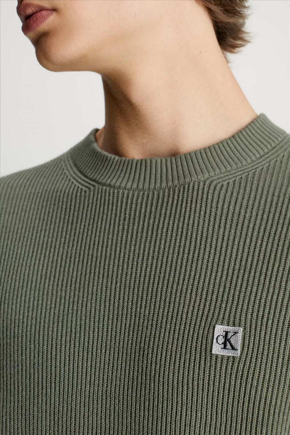 Calvin Klein Jeans - Olijfgroene Ribkatoen trui