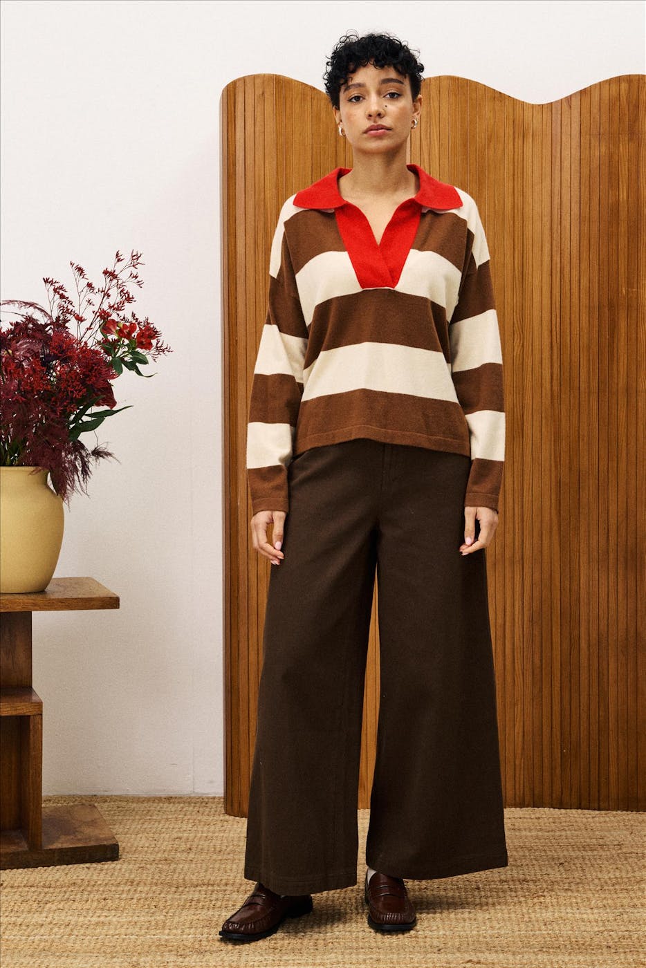 FRNCH - Ecru-Bruin-Rode Colchique polotrui