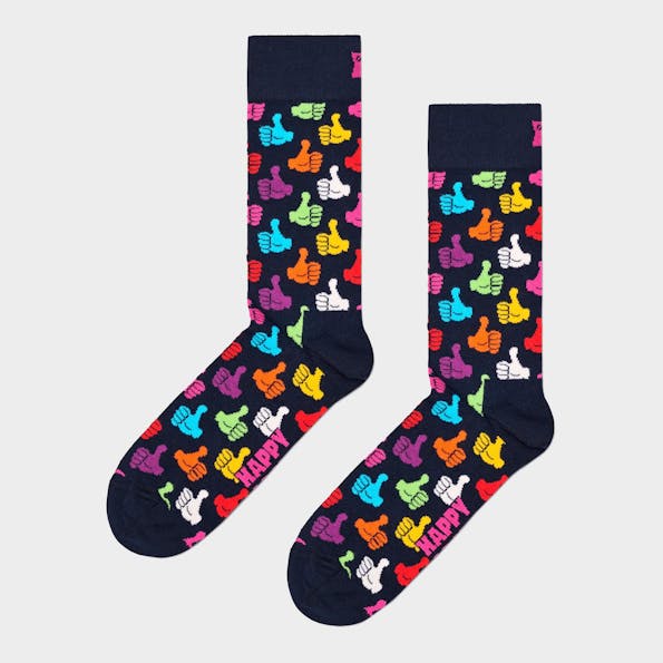 Happy Socks - Donkerblauw-multicolor Thumbs Up Sokken, maat 41-46