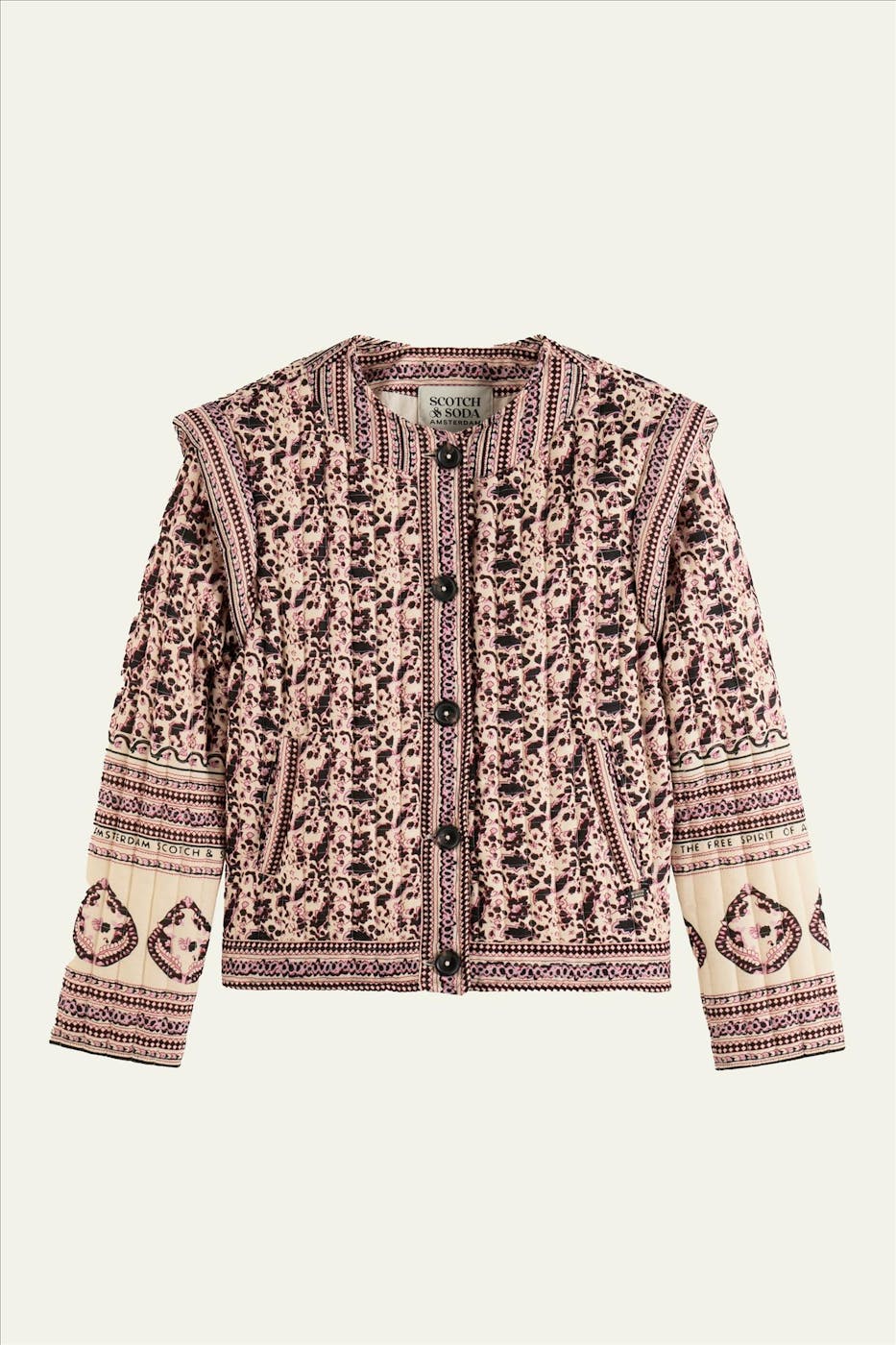 Scotch & Soda - Ecru-Roze Printed jas