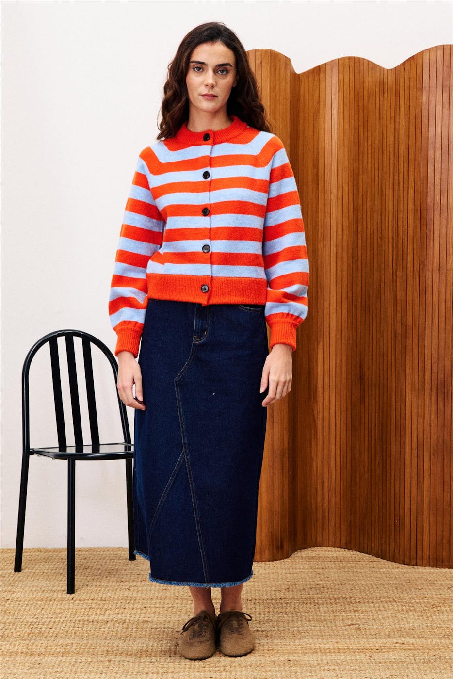 FRNCH - Lichtblauw-Oranje Morand cardigan