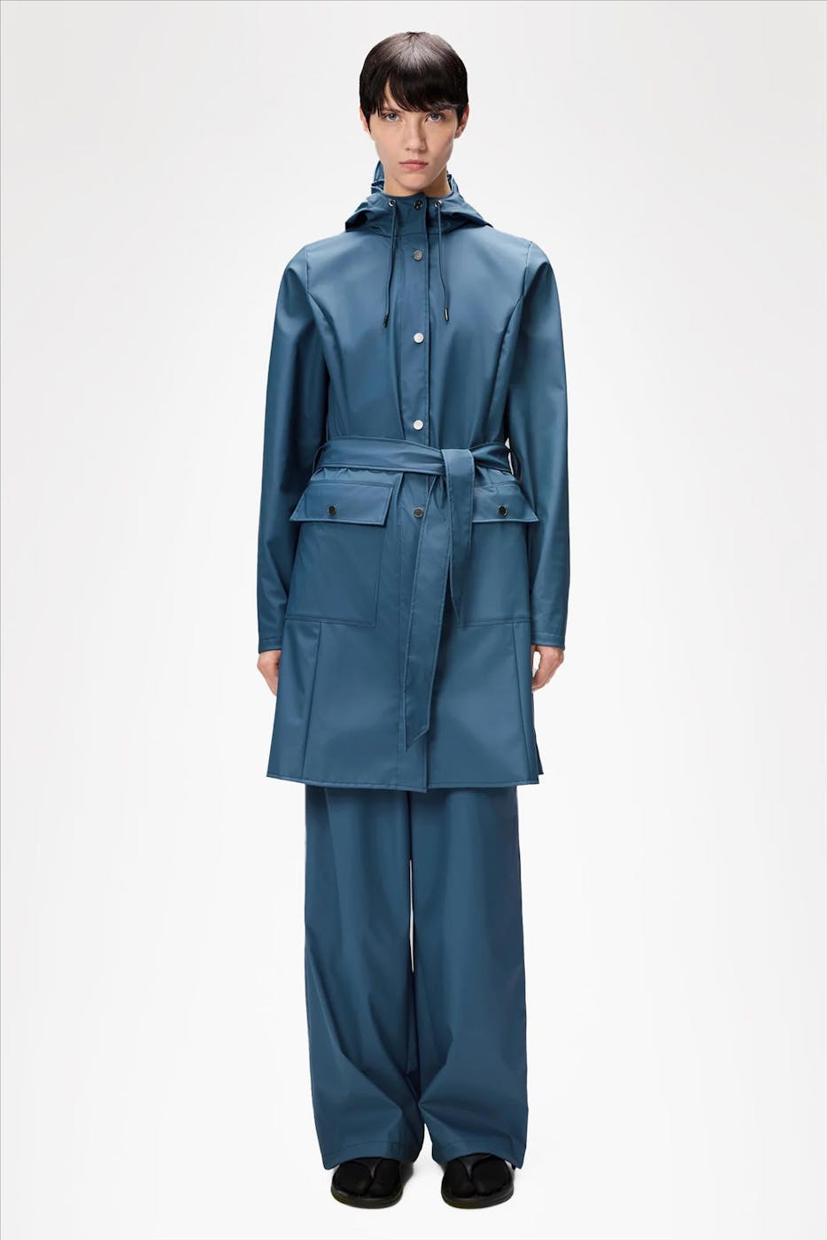 RAINS - Middenblauwe Curve Long jas