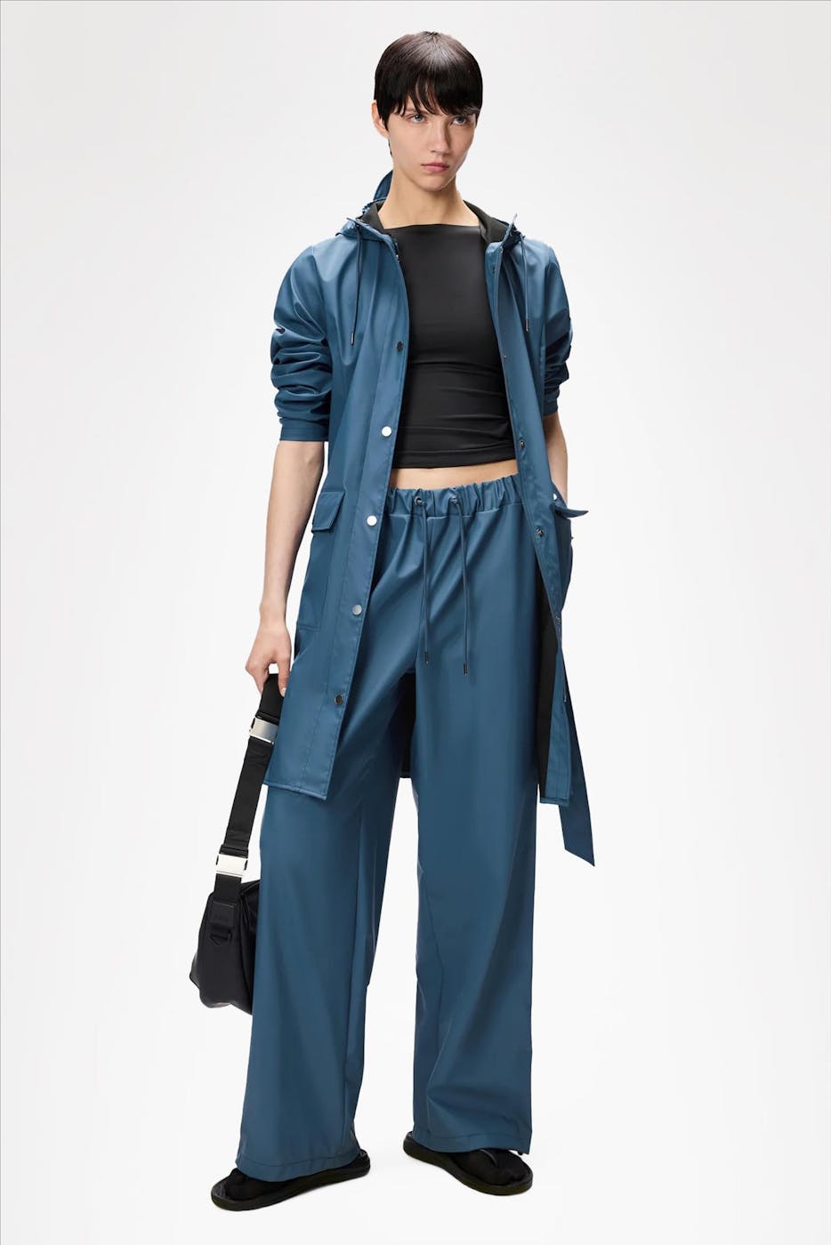 RAINS - Middenblauwe Curve Long jas