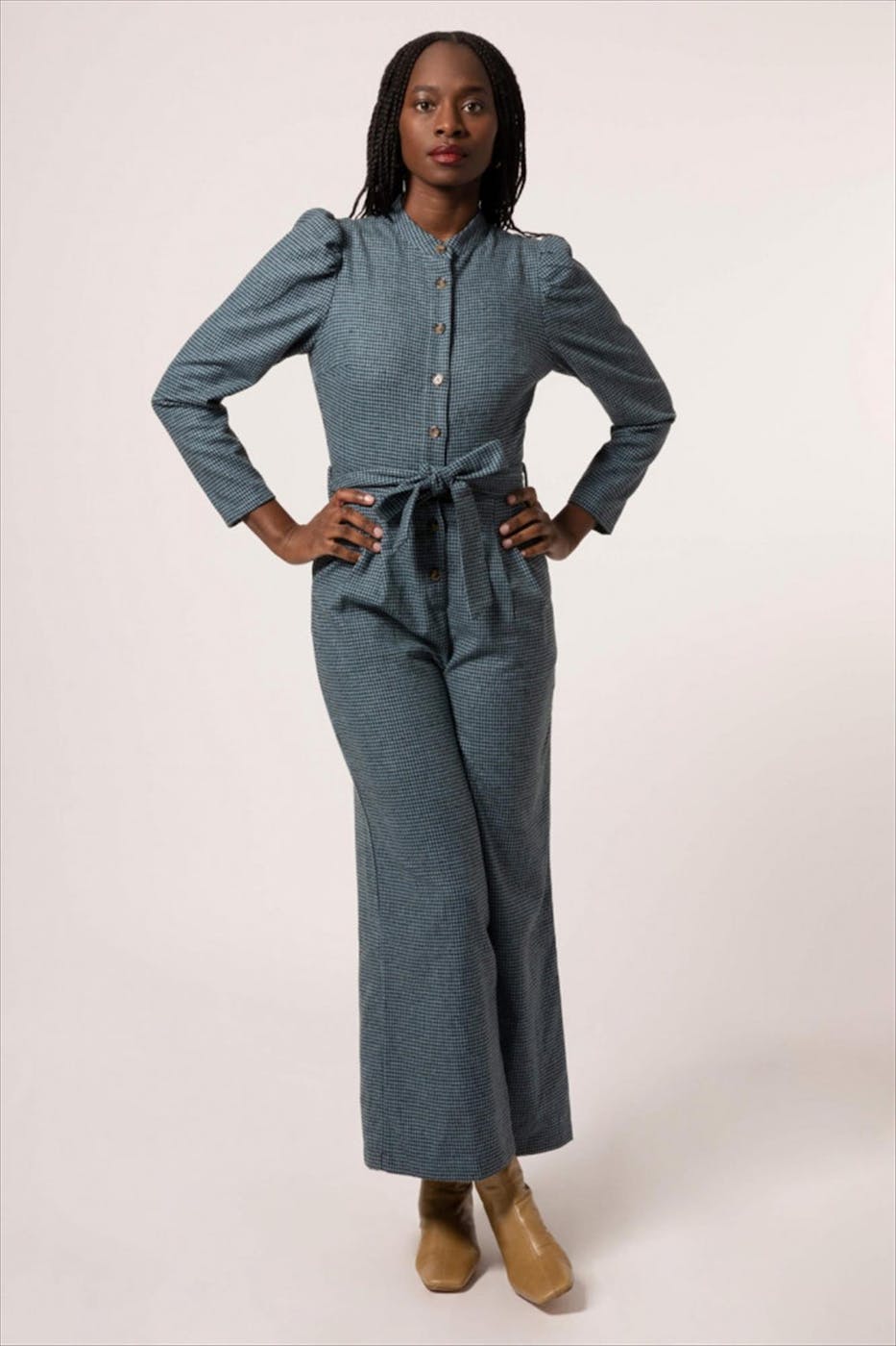 FRNCH - Blauw-zwart pied-de-poule Madeline jumpsuit