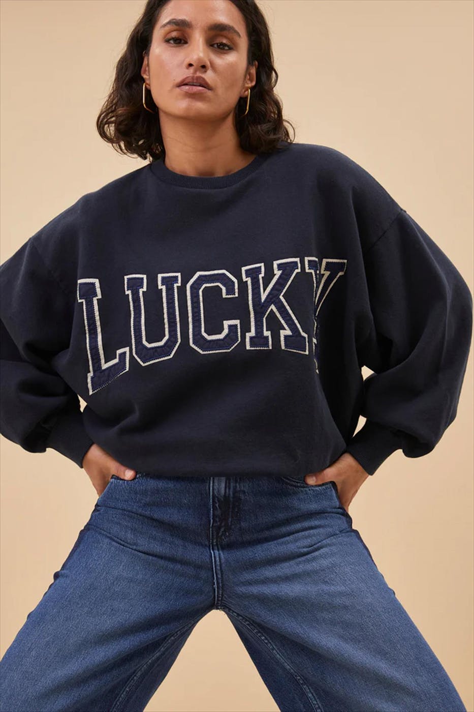 BY BAR - Donkerblauwe Bibi Patchwork sweater