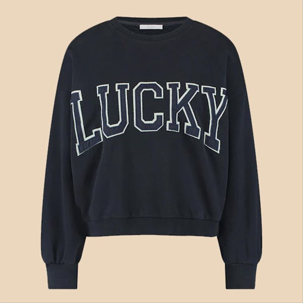 BY BAR - Donkerblauwe Bibi Patchwork sweater