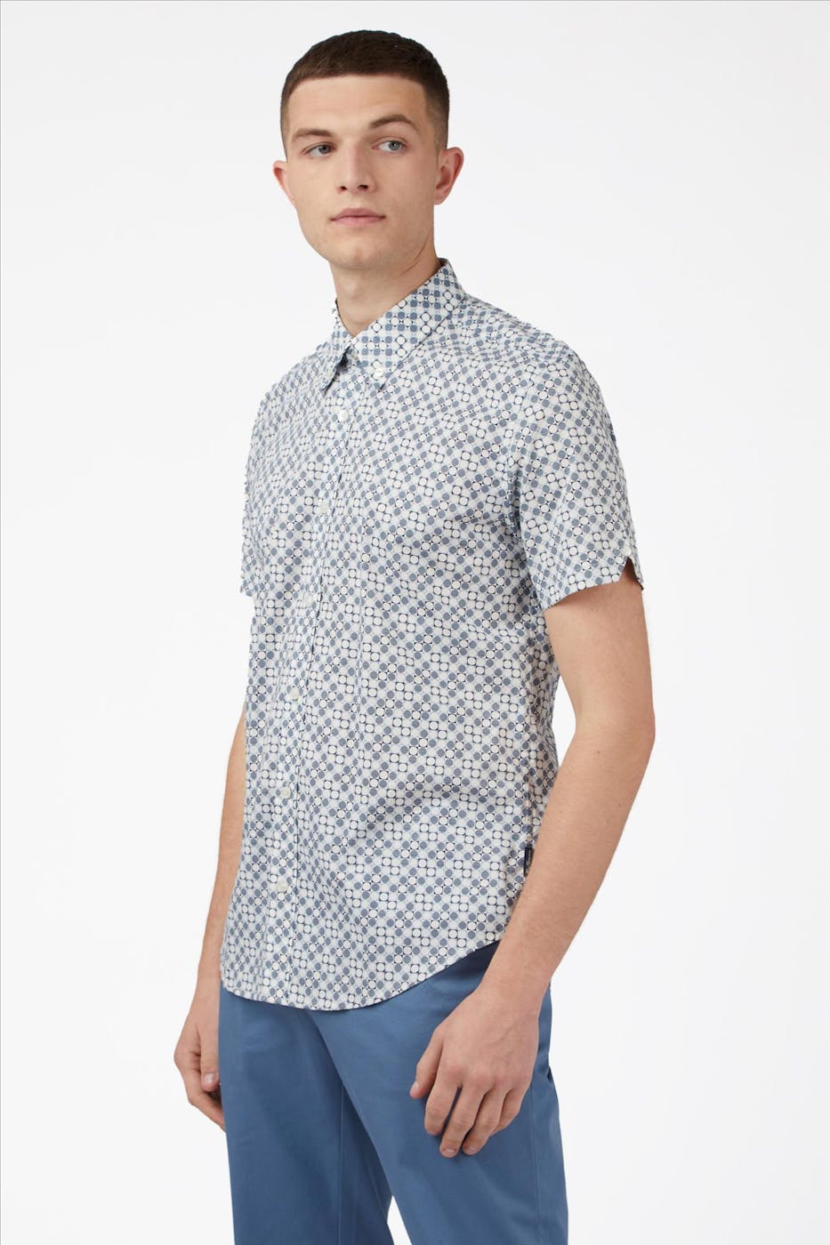 Ben Sherman - Wit-blauw Geo Print hemd