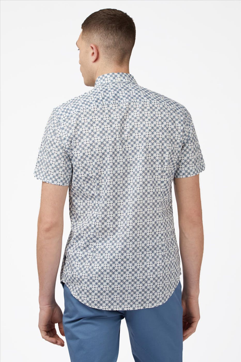 Ben Sherman - Wit-blauw Geo Print hemd