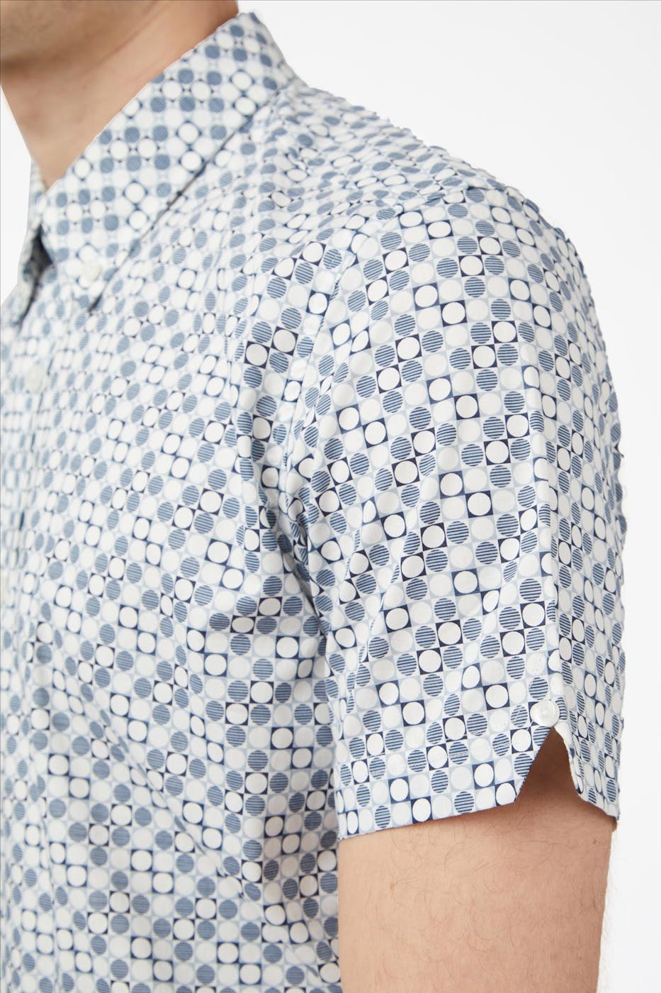 Ben Sherman - Wit-blauw Geo Print hemd
