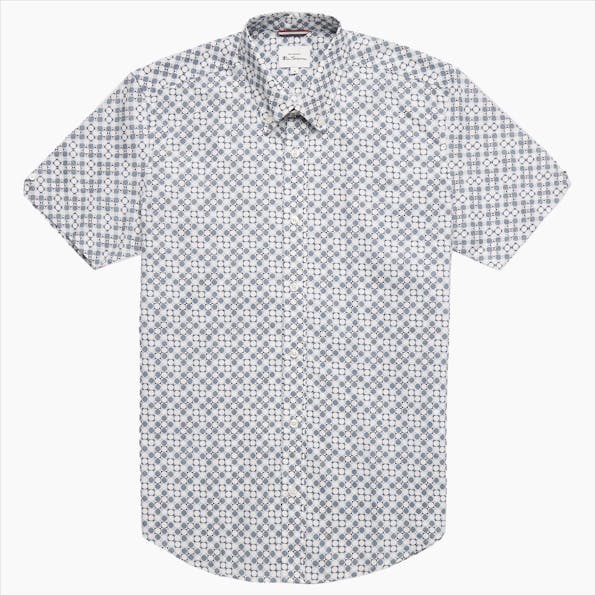 Ben Sherman - Wit-blauw Geo Print hemd