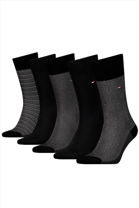 Hilfiger socks - Zwarte-Donkergrijze Classics 5-pack Cadeaubox sokken, maat: 43-46