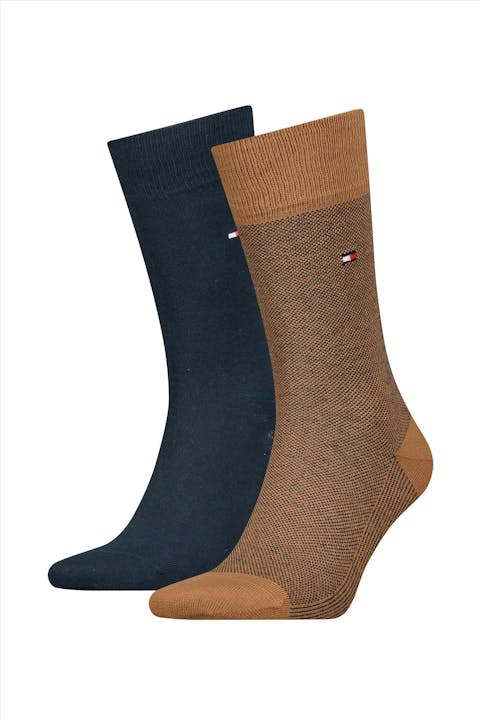 Hilfiger socks - Donkerblauwe-Bruine Classic 2-pack sokken, maat: 43-46