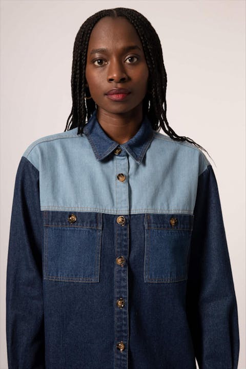 FRNCH - Blauw geblokt Camargue jeanshemd