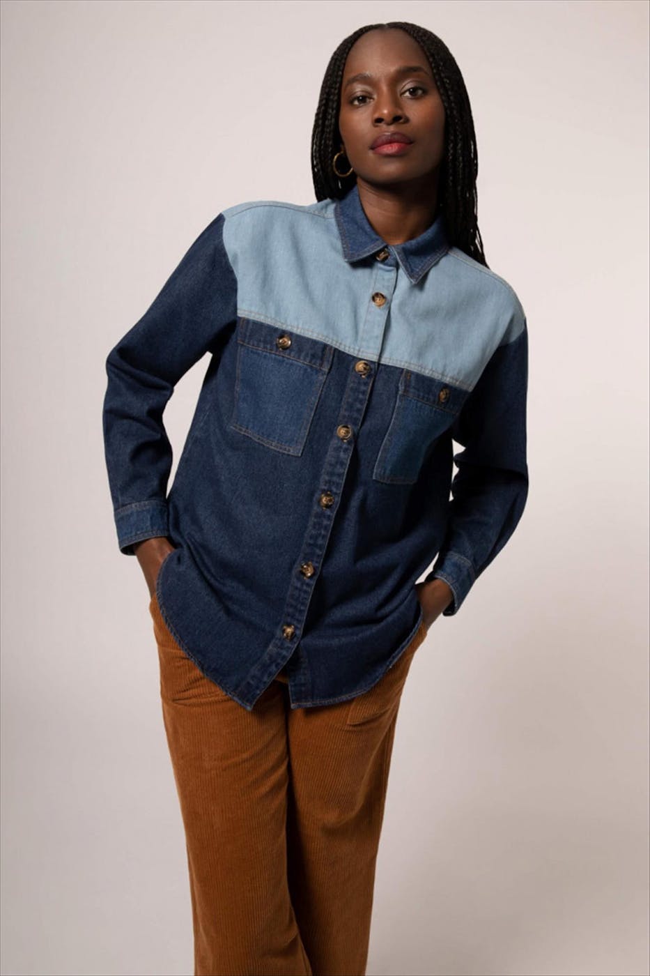 FRNCH - Blauw geblokt Camargue jeanshemd