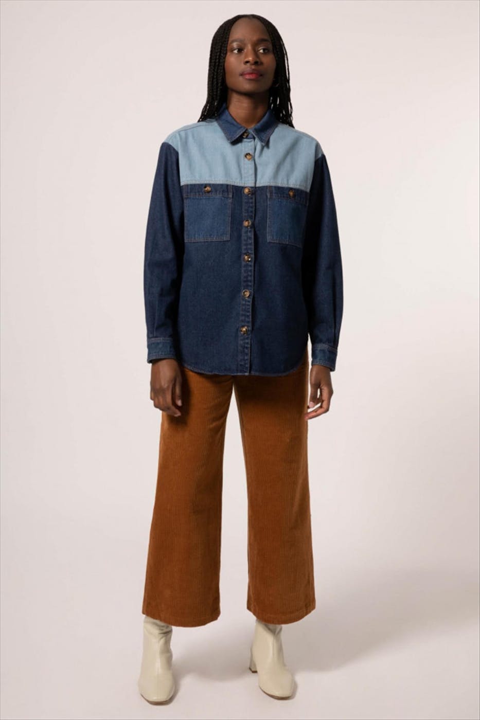 FRNCH - Blauw geblokt Camargue jeanshemd