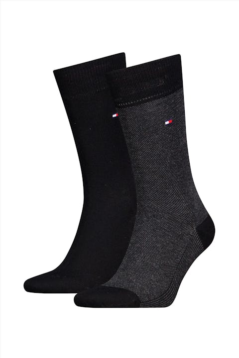 Hilfiger socks - Zwarte-Donkergrijze Classic 2-pack sokken, maat: 43-46