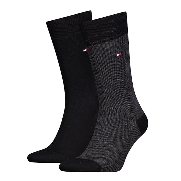 Hilfiger socks - Zwarte-Donkergrijze Classic 2-pack sokken, maat: 43-46