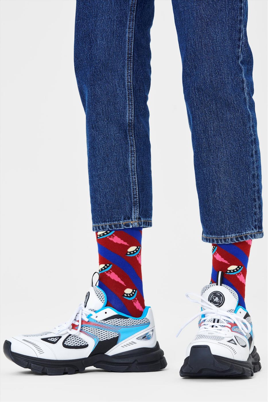Happy Socks - Blauw-rood gestreepte Ufo Sokken, maat 36-40