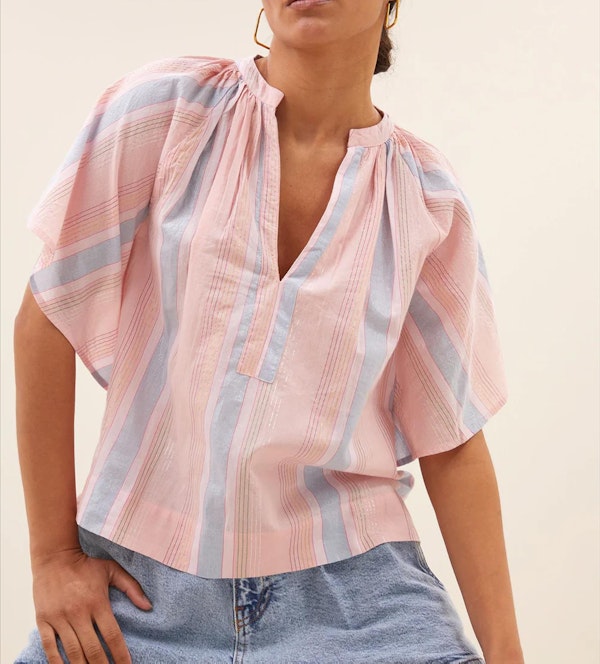 BY BAR - Lichtroze Vina Gloss Stripe blouse