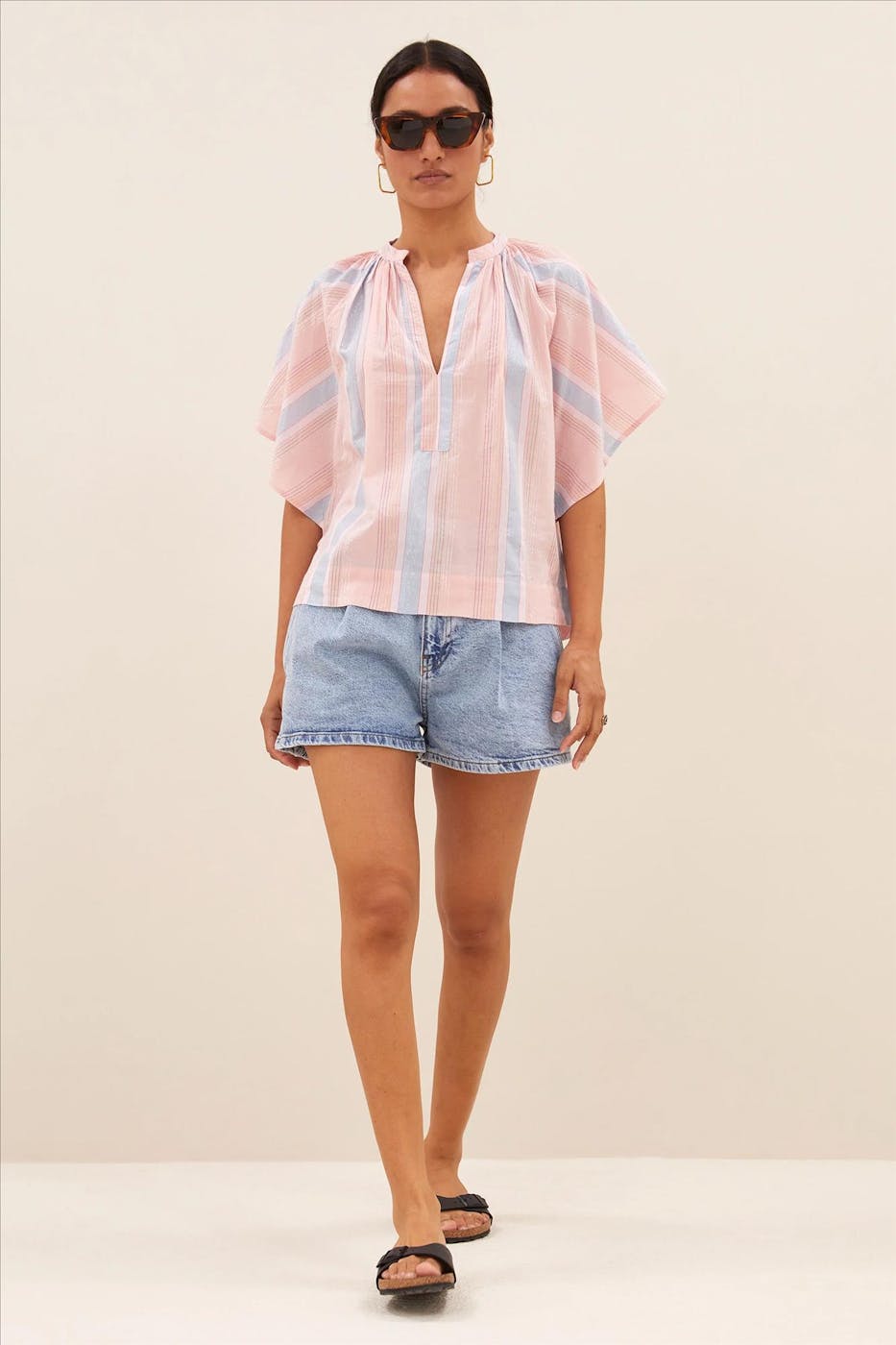 BY BAR - Lichtroze Vina Gloss Stripe blouse