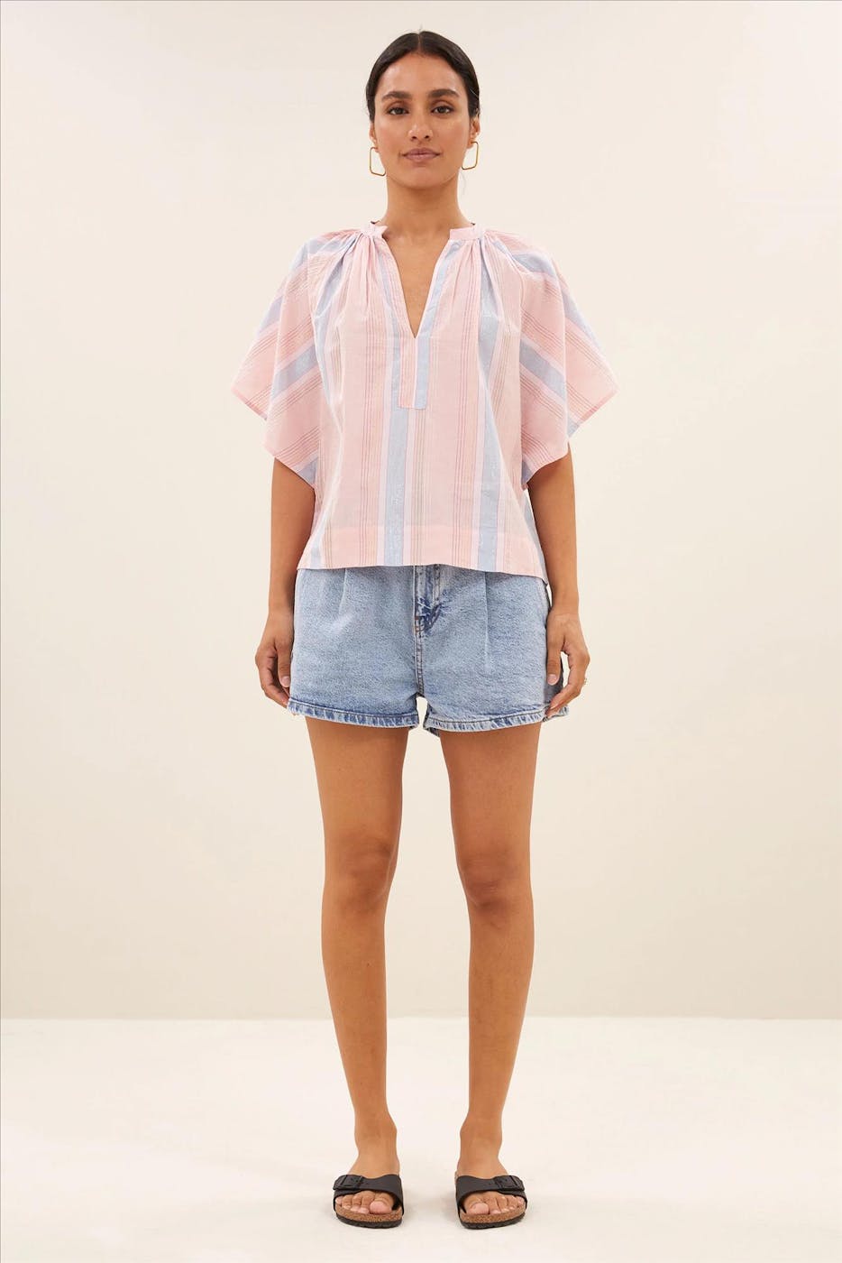 BY BAR - Lichtroze Vina Gloss Stripe blouse