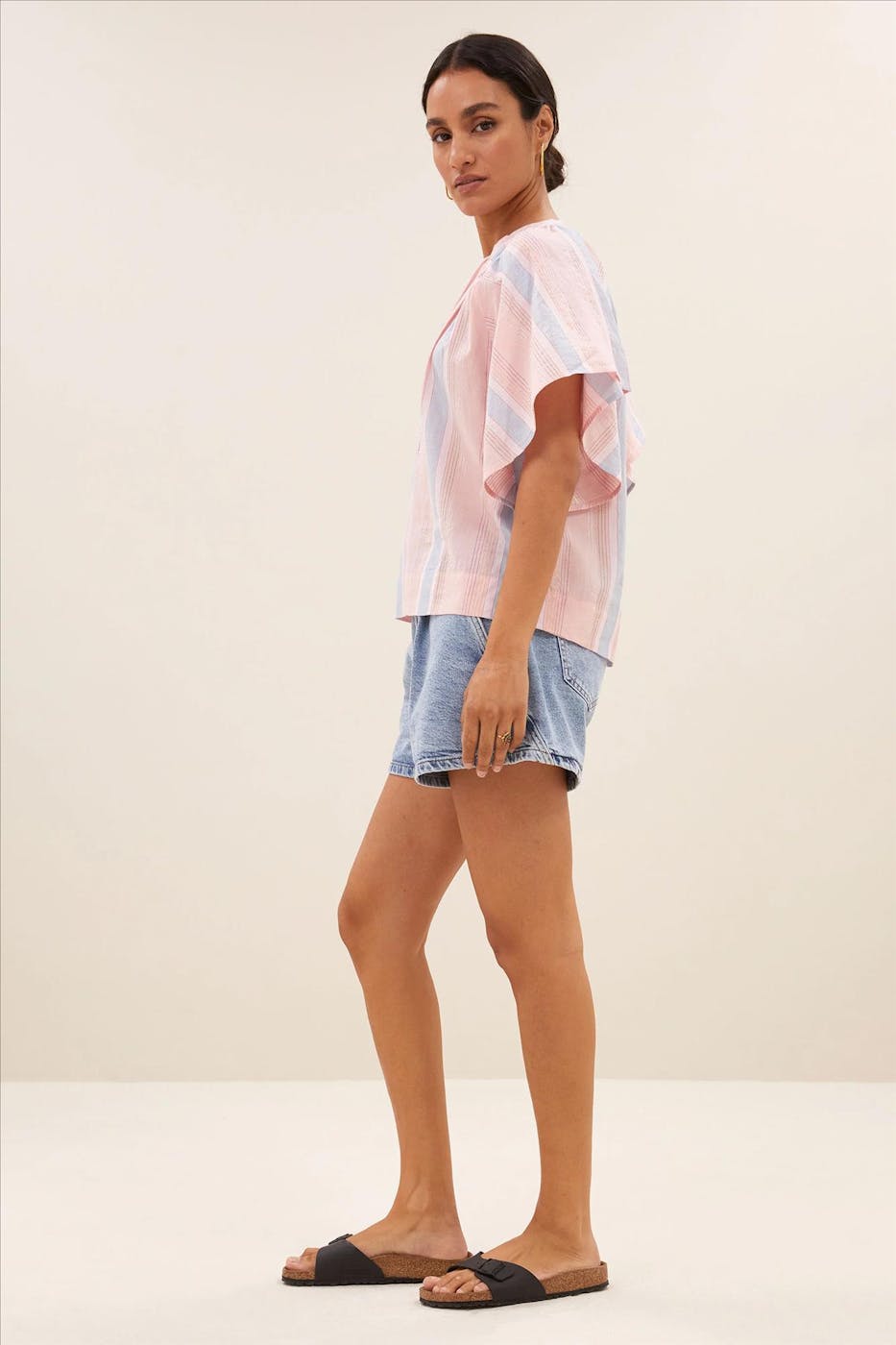 BY BAR - Lichtroze Vina Gloss Stripe blouse