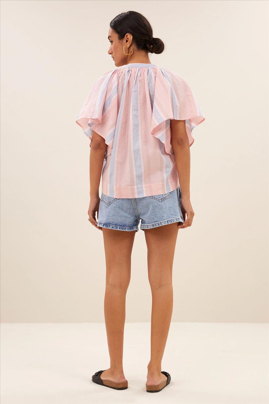 BY BAR - Lichtroze Vina Gloss Stripe blouse