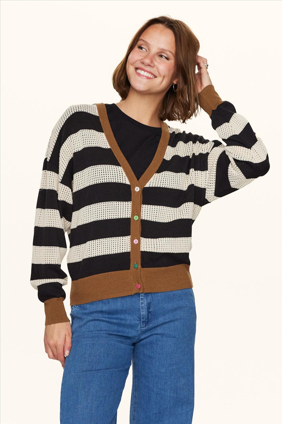 Nümph - Ecru-Zwarte Darlis cardigan