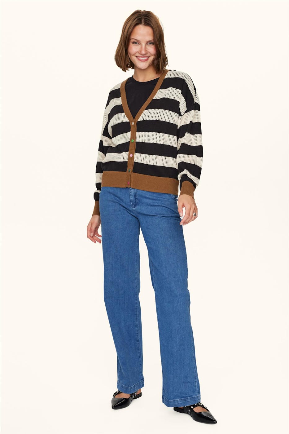 Nümph - Ecru-Zwarte Darlis cardigan
