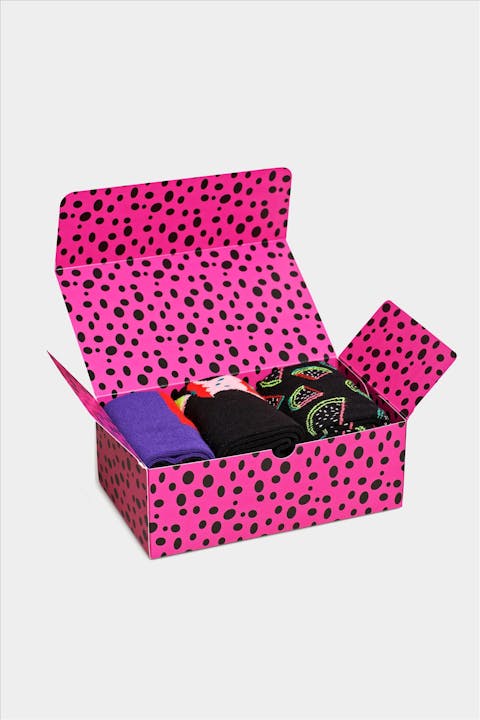 Happy Socks - Zwart-paars-rode Fruits Giftbox 3-pack sokken, maat: 41-46