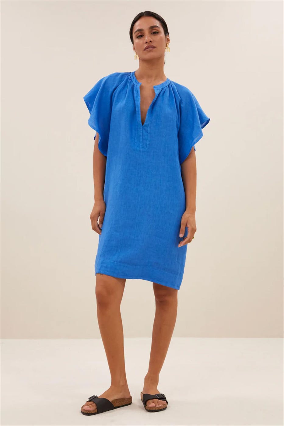 BY BAR - Blauwe Vina Linen jurk