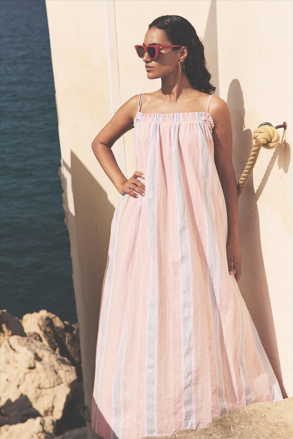 BY BAR - Lichtroze Lola Gloss Stripe jurk